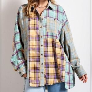 12. NWT Easel Colorblock Plaid Oversized Top